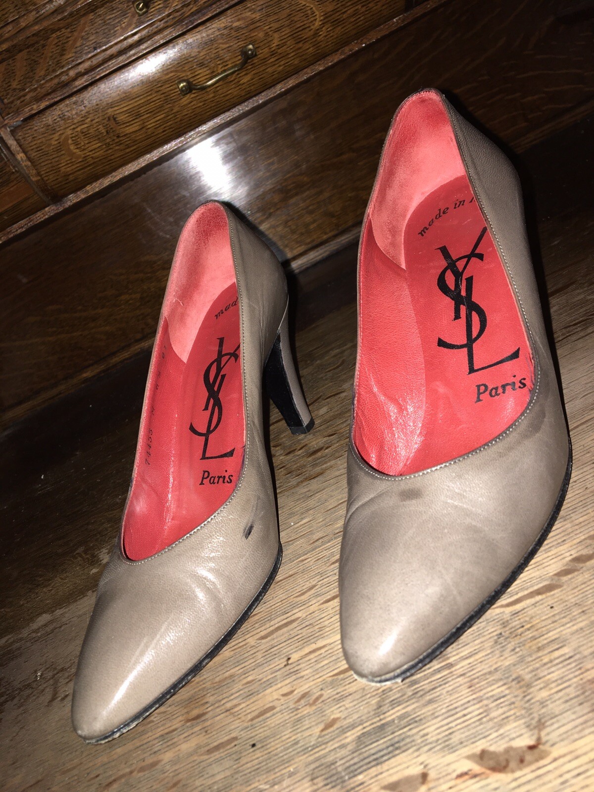 yves saint laurent paris scarpe donna tacco alto pelle grigio TG 6 5 M