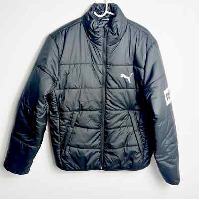 PUMA MEN BLACK WHITE LONG SLEEVE WINTER PUFFER SIZE MEDIUM