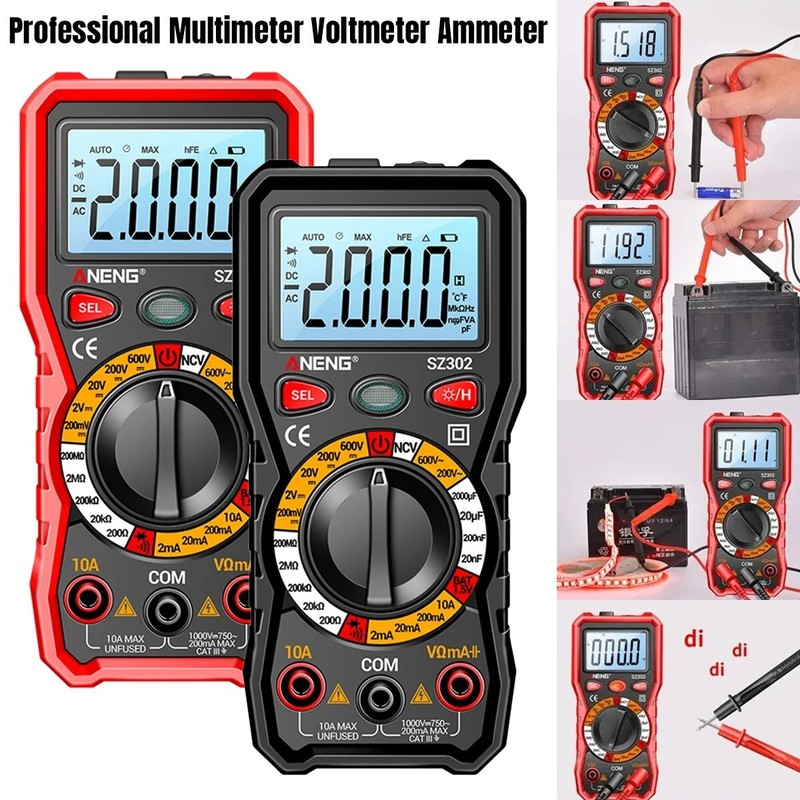Portable Digital Multimeter Auto-Ranging AC/DC Voltage Tester Ohm Meter with