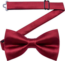 Pre-Tied Bow Tie Satin Solid Bowtie Adjustable Tuxedo Bowties for Men with Gift