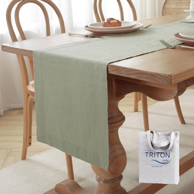 Premium French Linen Table Runner 100% Pure 14 x 132 Inch, Sage Green 