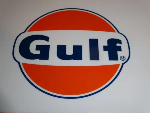 VINTAGE GOOD GULF GASOLINE DOG EARS 11" PORCELAIN METAL GAS OIL ADVERTISING SIGN