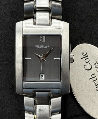 KENNETH COLE Tank Curvex Men s 38mm Quartz Watch Date Gray Steel Link Bracelet