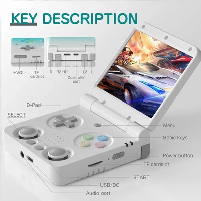 MIYOO Flip V2 Retro Handheld Game Console   3.5'' IPS Screen with Metal Hinge