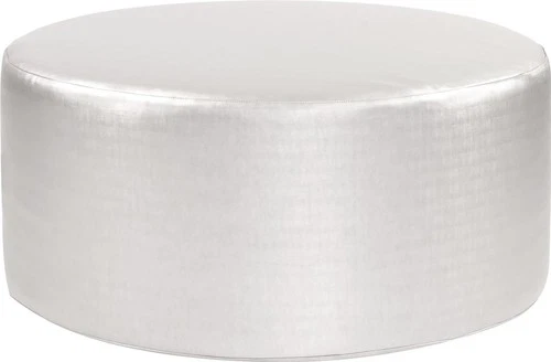 Luxe 36-Inch Round Ottoman in Metallic Silver-Stylish Home Decor - Picture 1 of 2