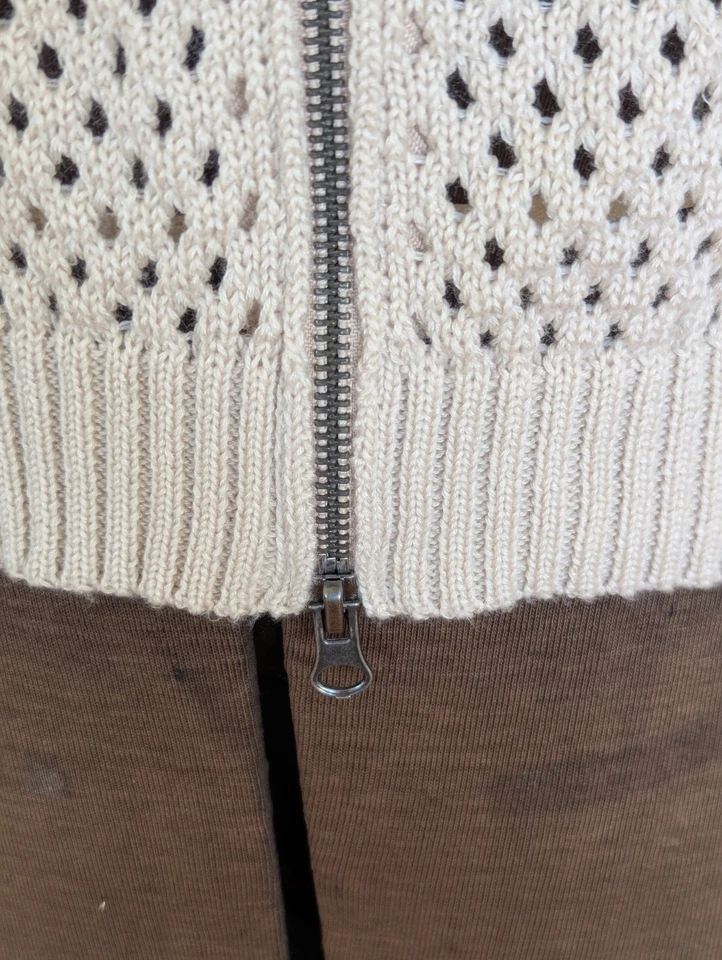 Cárdigan vintage de punto abierto con cremallera completa Havana para mujer talla M recortado Preppy Cottage Foto 4 de 4