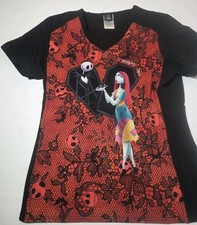 New Tim Burton  s Nightmare Before Christmas Red Black women  s scrub top XSmall