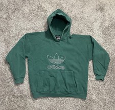 VTG 90s Adidas Forest Green Heavy Weight Trefoil Embroidered Hoodie Essential L