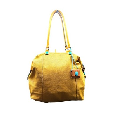 GABS Firenze Mustard Yellow Leather Tote Bag Italy Textured Large