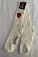 Vintage Jockey Hosiery White Fuzzy Socks with Red Heart 8-10