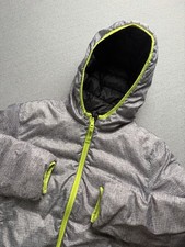 Eddie Bauer Jacket Youth M 10/12 Black Gray Reversible Hooded Down Puffer