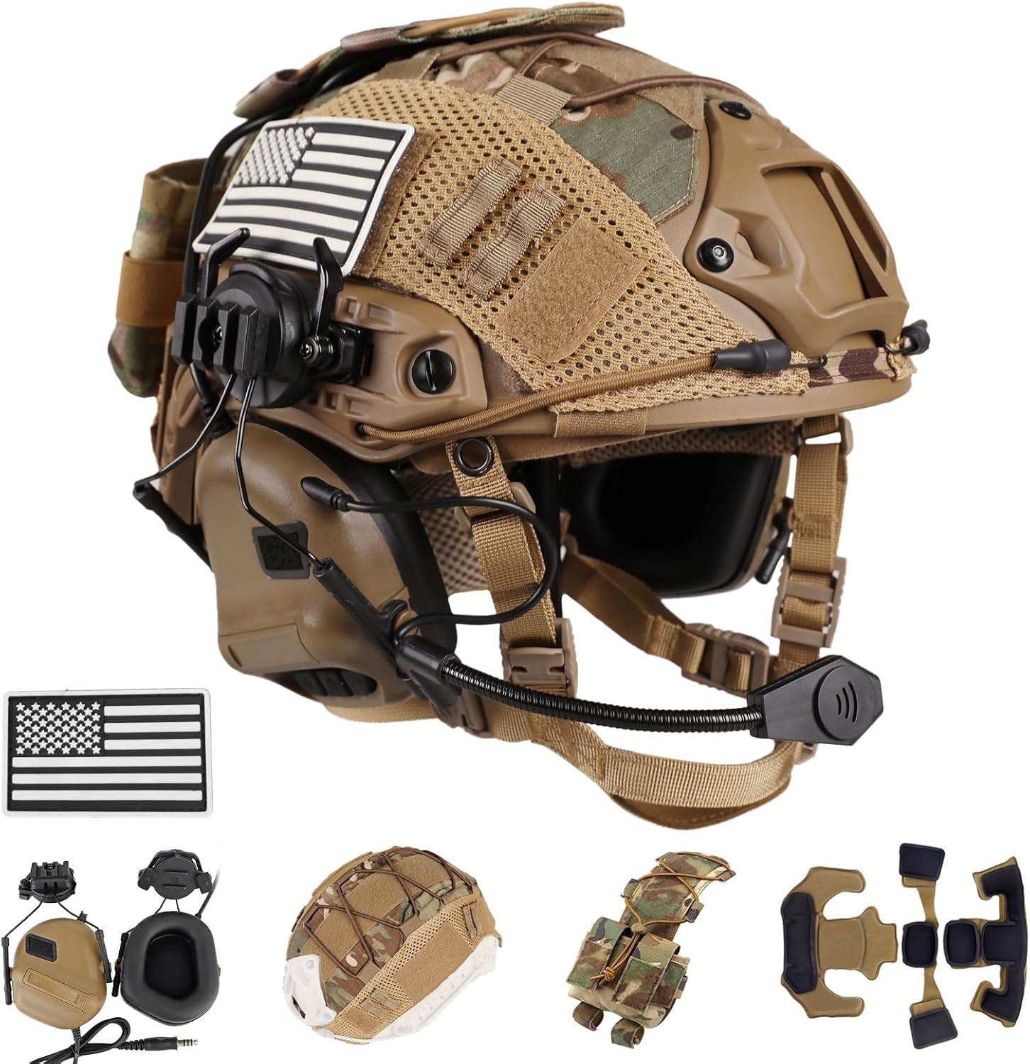 Tactical Helmet with Headset,4In1 Upgraded Adjustable with H