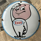 VINTAGE ESSO OIL DROP BOY 12 INCH CONVEX PORCELAIN ENAMEL SIGN