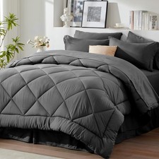 California King Comforter Set Dark Grey - Bed in a Bag Cal King Size 8 Pieces...