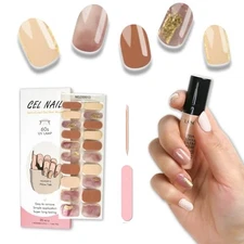 Semi Cured Gel Nail Strips, 20pcs Real Nail Polish Art Marble Gold Leaf