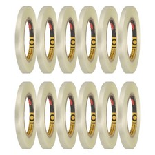 12 Rolls Filament Strapping Tape, 3/8"x54.7yd Fiberglass Striped Packaging