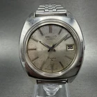 Seiko Automatic Watch Men 37mm Silver Dial Silver Tone Date Cushion PARTS