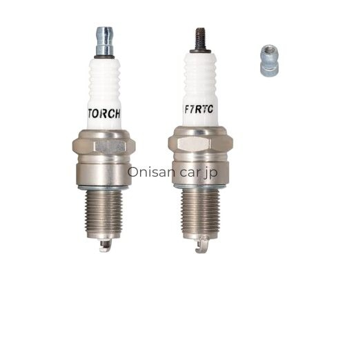 Two TORCH F7RTC standard spark plugs with integrated terminals. Replaces NGK