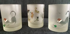 Set Of 3, Culver Frosted Glasses Christmas Cats Double Old Fashion