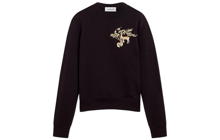 Lanvin FW22 Lato Pattern Embroidered Crew Neck Pullover Long Sleeve Sweatshirt