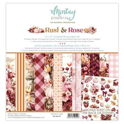 RUST & ROSE - 12x12 Paper Set Mintay Papers Scrapbook + BONUS Motifs