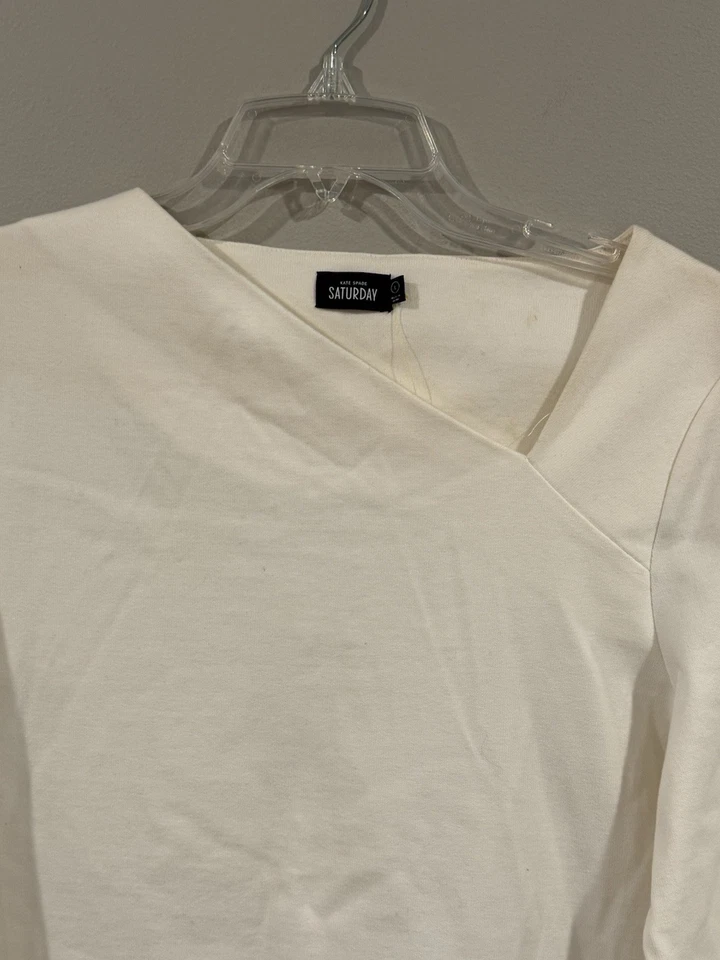 Camiseta KATE SPADE Saturday Manga 3/4 Cuello Sin Cordones Blanca Mujer Talla Grande NUEVA Foto 2 de 4