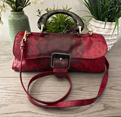 Brahmin Dayan Satchel in Red Cassatt Opal Snake Print Leather w/ Resin Handle