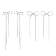 2 Pairs Silver Bow Earrings Women Ribbon Stud Earrings Cute Ribbon Earrings Birt