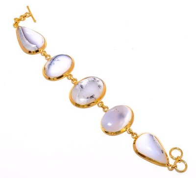Natural Dendritic Opal 925 Silver Plated Gold Plated Bracelet 7-7.99'' B7625-1