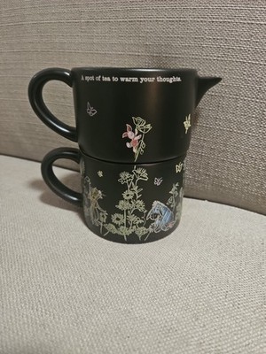 Disney Hallmark Winnie The Pooh Tiger Eeyore Rabbit Piglet Teapot Black Mug Set