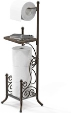 English Style Bathroom Toilet Tissue Roll Holder Stand with Shelf, Bronze