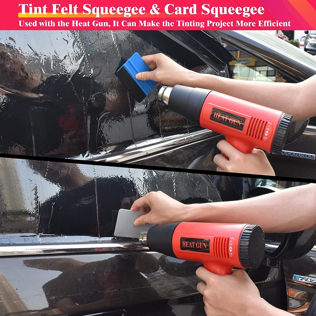 Kit De 8 Herramientas Para Instalar Y Raspar Tintes De Ventanas De Coche - Incluye Pistola De Calor