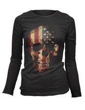 T-shirt femme manches longues tête de mort USA jupe crâne grunge vintage neuf SGG1015LS