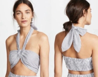 Mara Hoffman Swim Women's L Bella Organic Cotton Striped Halter Top B&W NWT