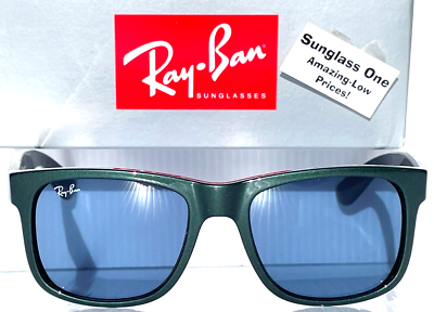 Ray-Ban JUSTIN 青色レンズ NEW Ray Ban JUSTIN Green Metallic on Black Frame Dark Blue Lens