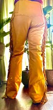 Vintage 1970  s Buckskin Leather Beyhive Fringe pants 34