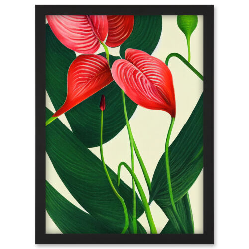 Spitzenblatt Blume Blumenmuster tropisches Blatt rosa gerahmt Wandkunst Bilddruck A3 - Bild 1 von 26