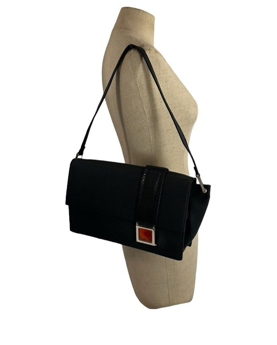Vintage GIANNI VERSACE black canvas shoulder bag snake trim with duster