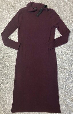 New Womens White House Black Market Snap Neck Midi Dress S Petite Burgundy  SP | eBay