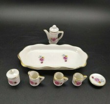 Miniature Porcelain Tea Set Doll House Child's Play Pink Yellow Roses Flowers