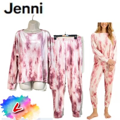 NWT Jenni L Velvet Tiedye Long Sleeve Top & Jogger Lounge Set 100151454MS $70