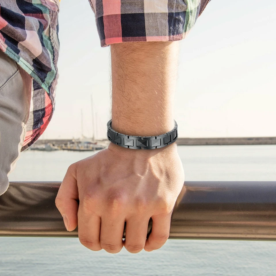 12 мм полированный черный керамический магнитный здоровый байкерский браслет с звеньями для мужчин 8,3 дюйма - Изображение 4 из 4