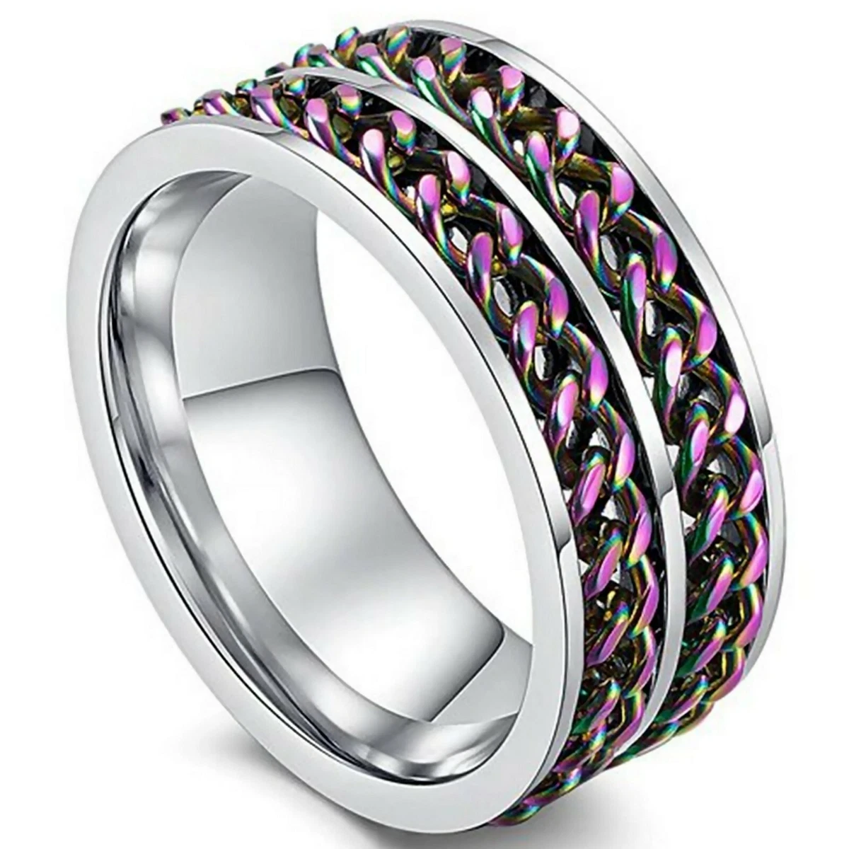 Double band rainbow ring deals