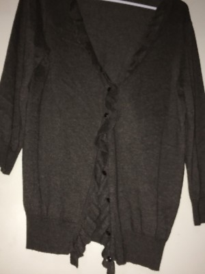Brown Ruffle Cardigan Sweater Top 