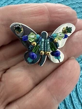 Vintage Liztech "Butterfly" Multi-Color Beaded 2000 Signed Pin