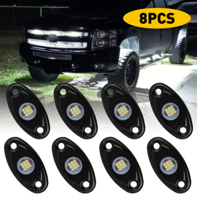White 8Pods LED Rock Lights For Jeep Offroad Boat Truck UTV ATV Underbody TOS