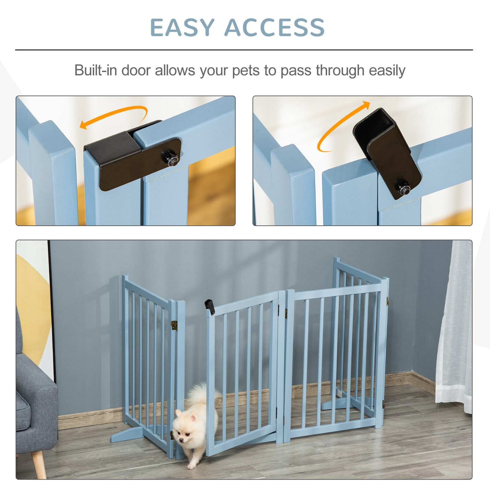 PawHut Freestanding Pet Gate w/ 2 Support Feet for Doorways Stairs 