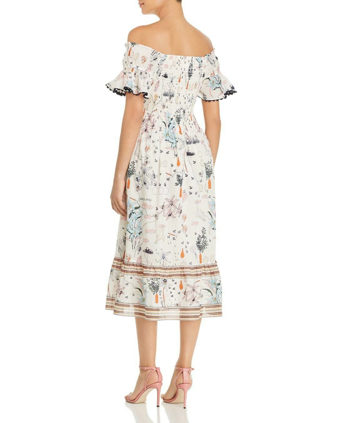 Abito midi floreale nuovo TORY BURCH Meadow Folly spalle scoperte taglia L