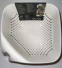 White Square Colander Easy Pour Corners Ergonomic Handle NEW