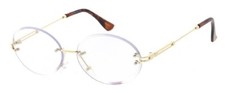 GOLD LUXURY ROUND OVAL RIMLESS SUNGLASSES CLEAR LENSES FANCY ELITE HIP HOP VTG